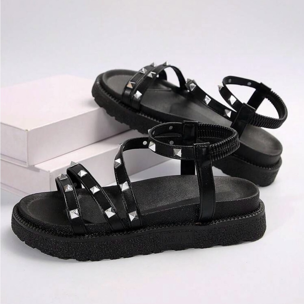 🩴SALE Thick-Soled Roman Sandals, Punk Style Black Elastic Strap, Wedge Heel
